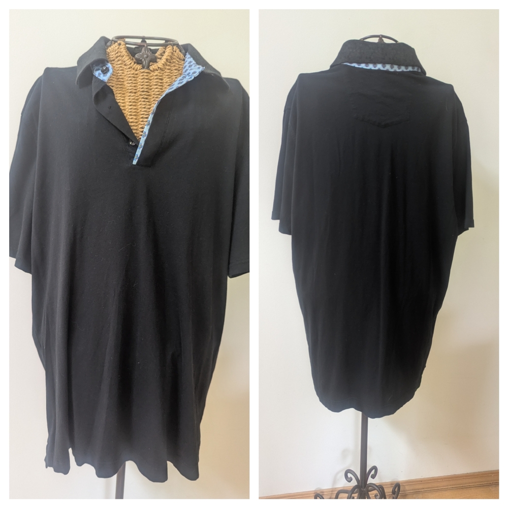 Robert Graham Polo Black with Blue Collar Casual Knit XL